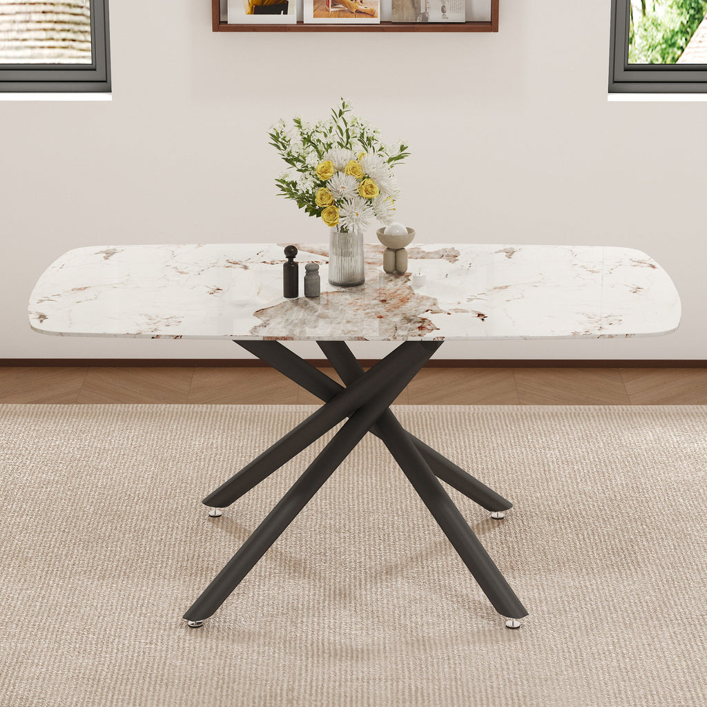 Luxurious Marble Patterned Dining Table With Metal Fork Legs