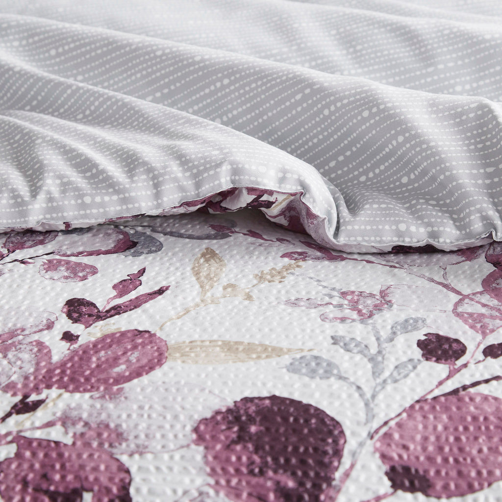 Gabby - King/California King Reversible Floral Botanical Seersucker Comforter Set - Plum/Gray