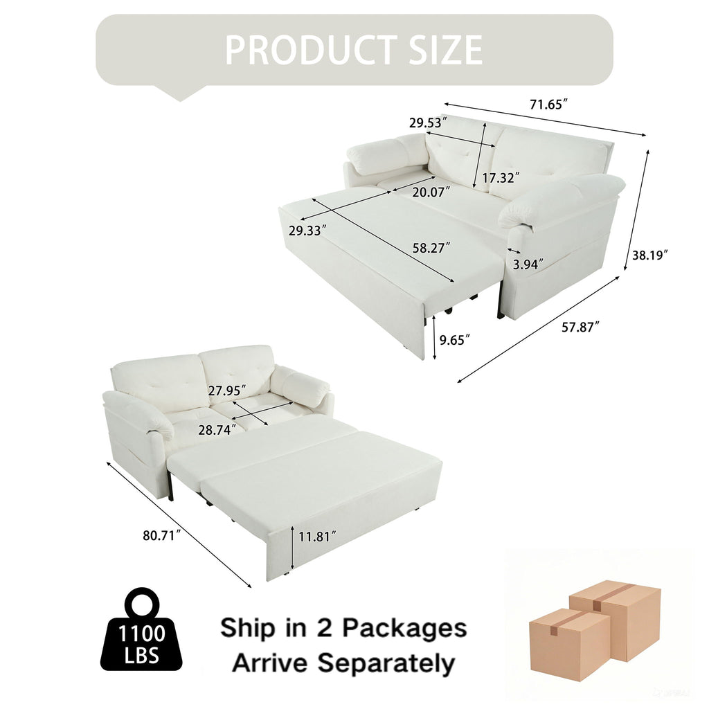 Convertible Pull Out Sofa Bed Queen Size, 3 In 1 With Side Storage