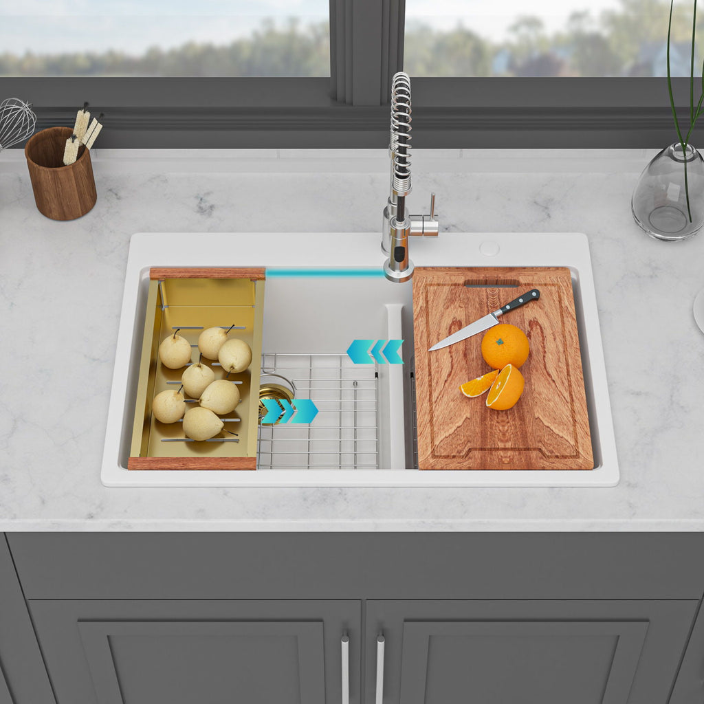 Quartz Kitchen Sink, Double Bowl Undermount Workstation