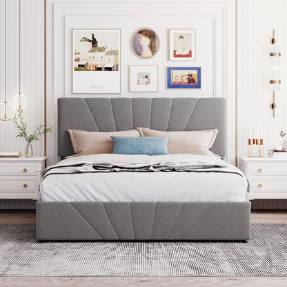 Gewnee - Queen Upholstered Lift Up Storage Platform Bed - Gray