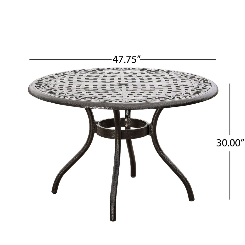 Tranquilius - Outdoor Round Dining Table With Lattice Tabletop, Umbrella Hole And Curved Legs