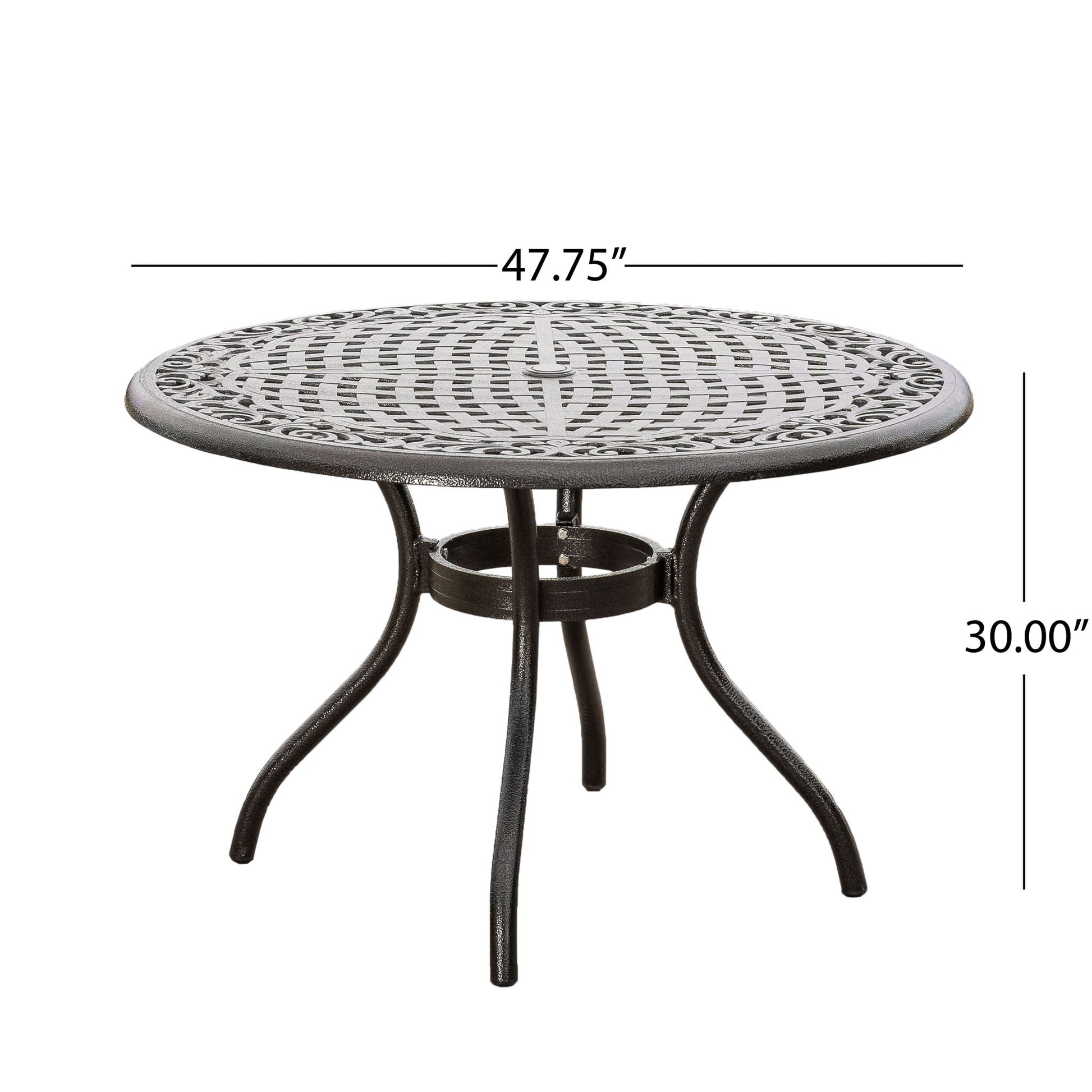 Tranquilius - Outdoor Round Dining Table With Lattice Tabletop, Umbrella Hole And Curved Legs