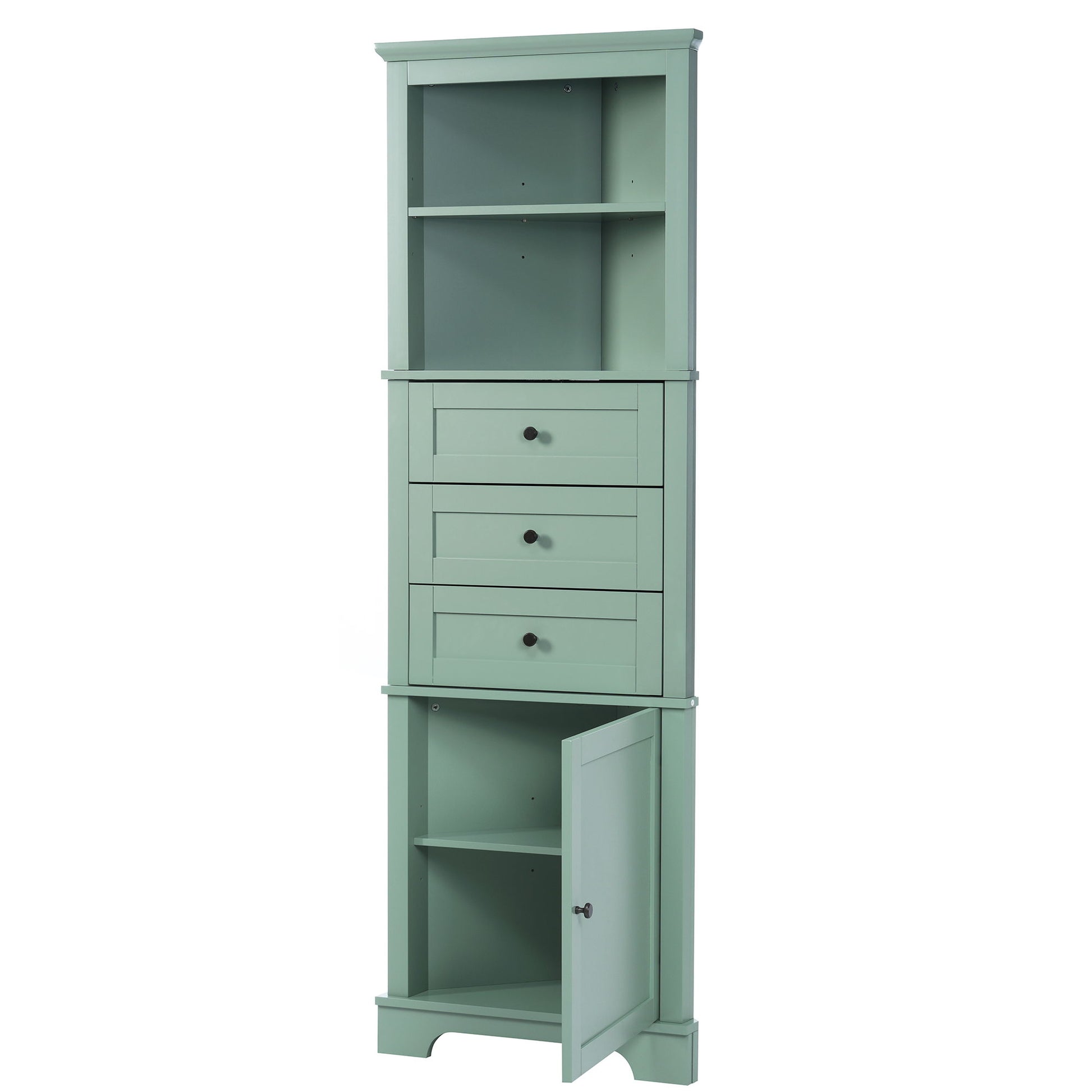 Tall Storage Cabinet With 3 Drawers And Adjustable Shelves For Bathroom