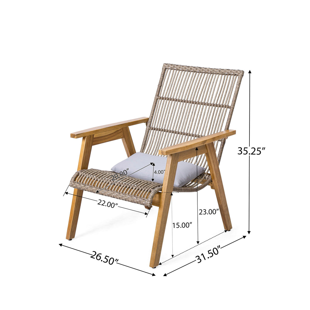 Acacia Wood Cape Woven Wicker Large Lounge Chair With Pillow For Patio, Deck, Yard, Lawn And Garden Seating Wicker (Set of 2) - Teak