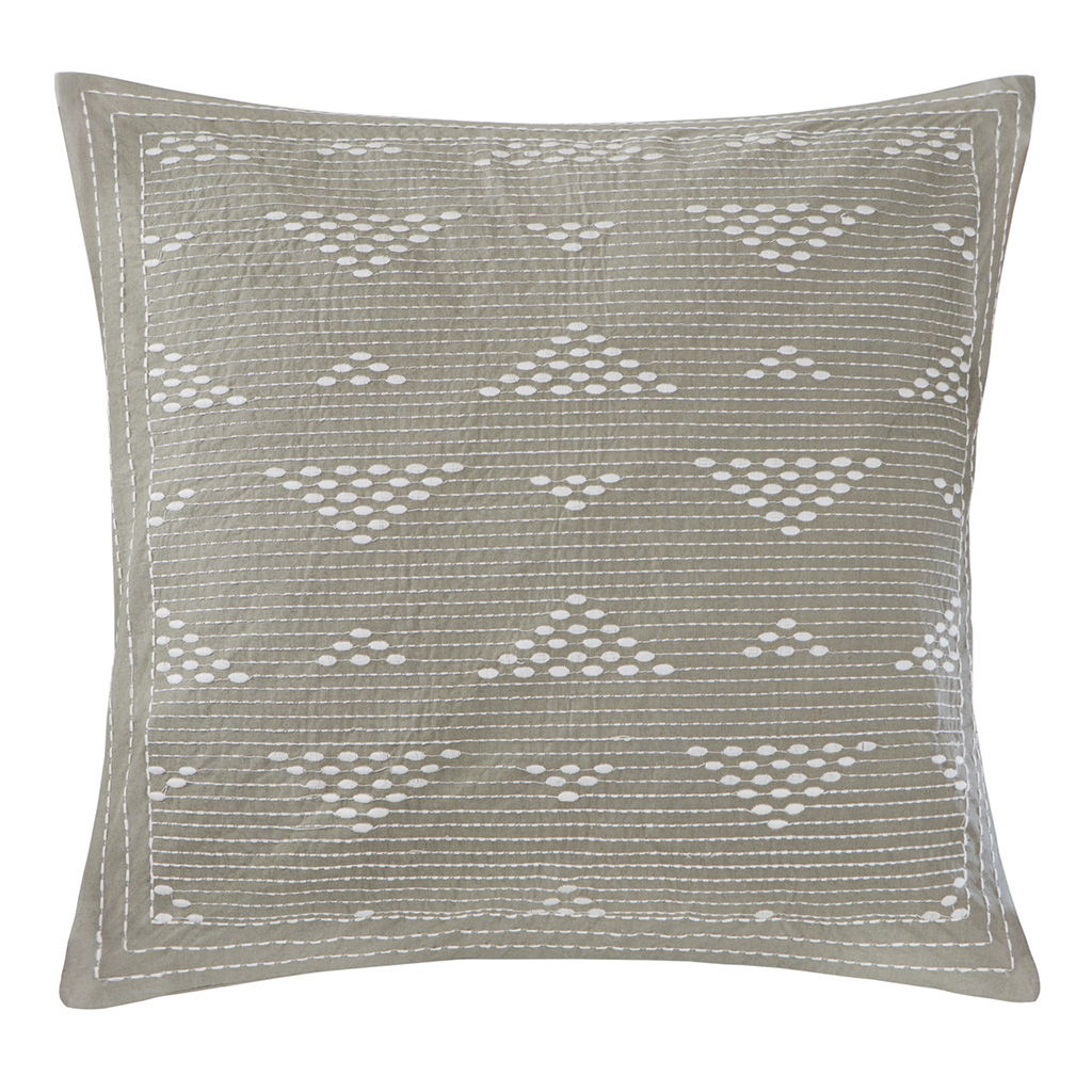 Cario - Embroidered Square Pillow - Taupe