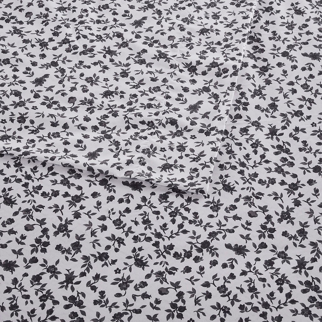 Printed Microfiber - Queen Sheet Set - Black Floral
