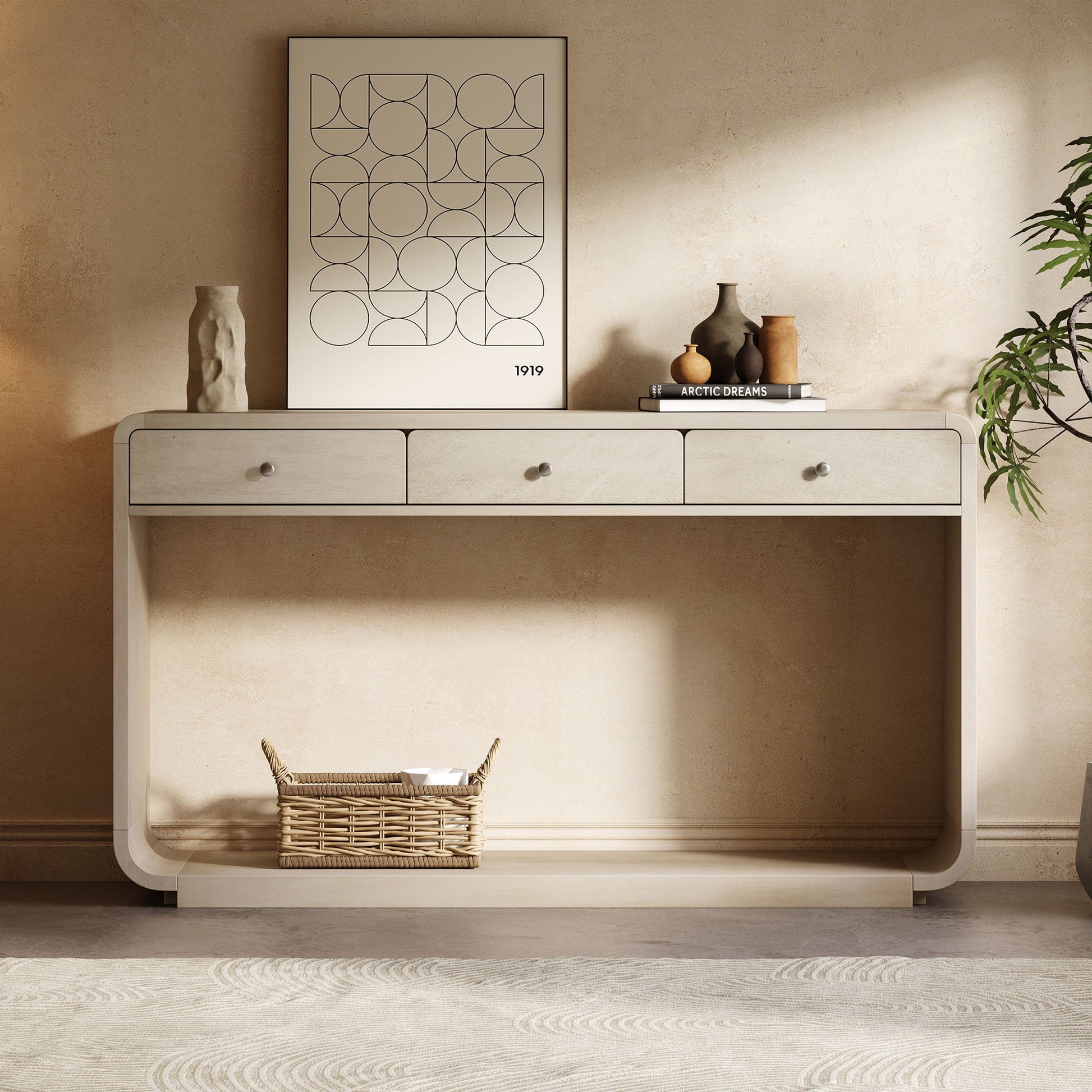 Console Table With 3 Drawers And Display Shelf