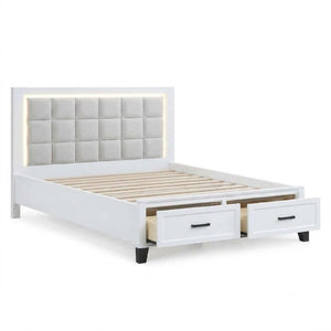 Upholstered Headboard Platform Bed With LED Lighting And Underbed Drawers