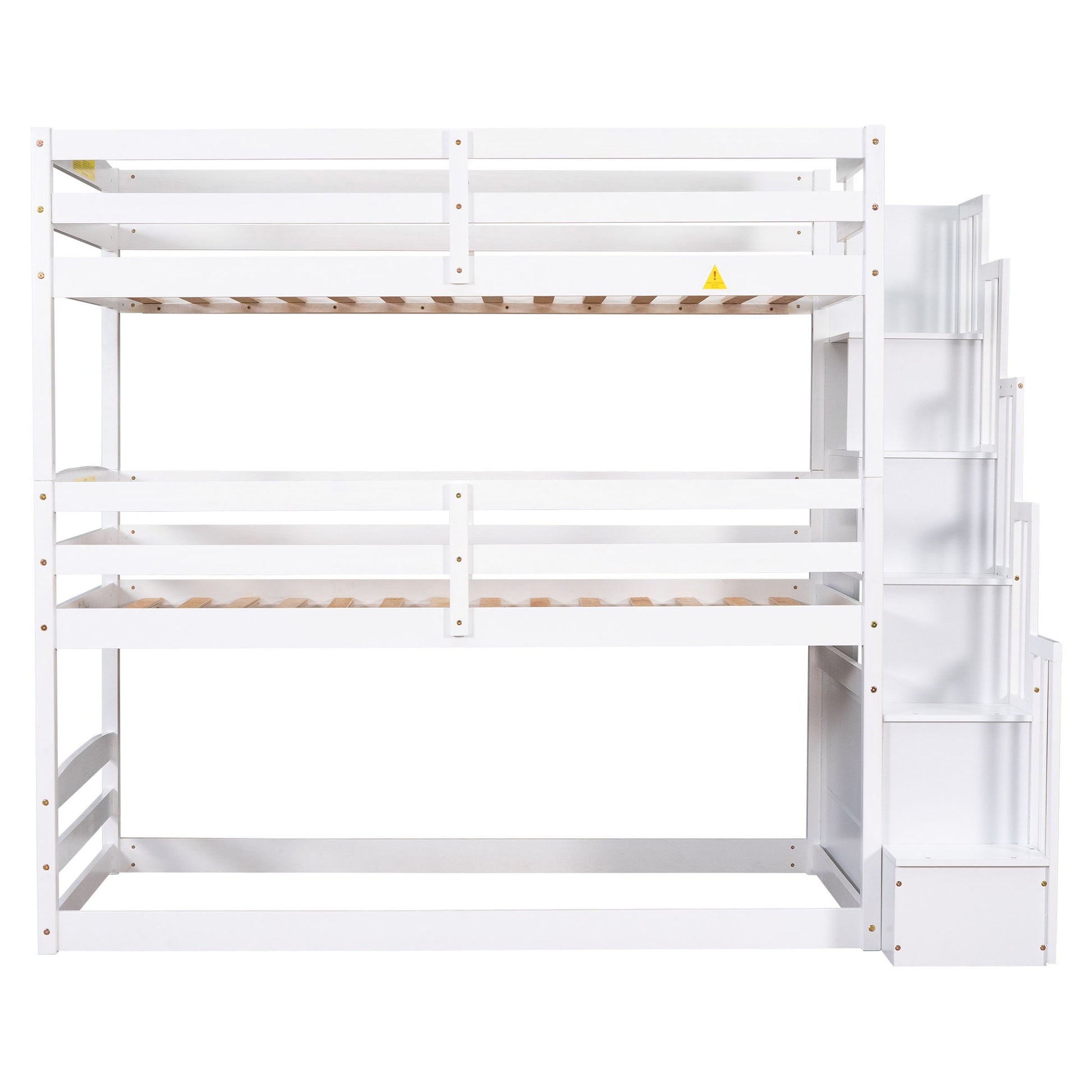 Twin Size Triple Bunk Bed With Storage Staircase, Separate Design - White
