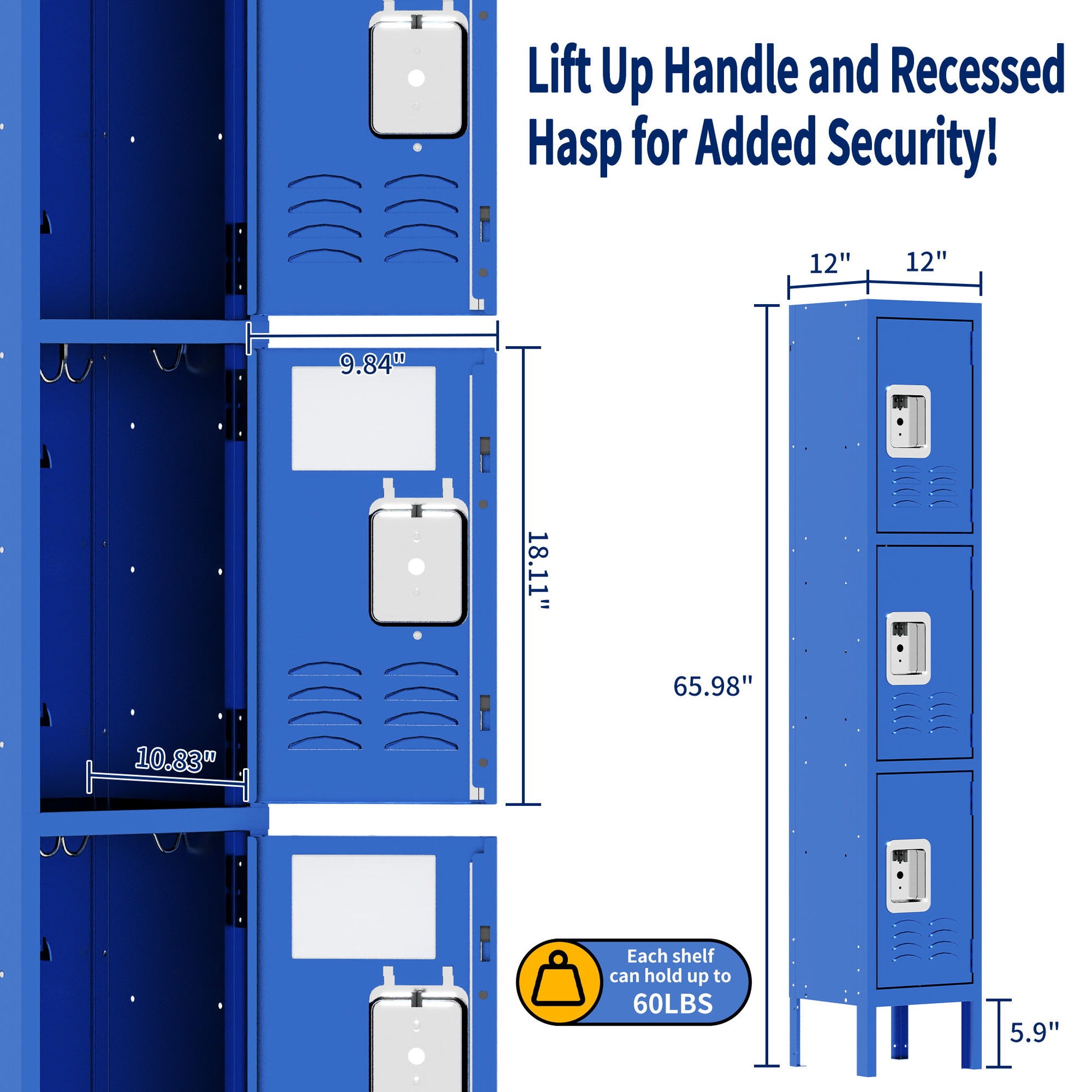 Lockers For Employees With 3 Door Storage Locker Durable For Gym, School, Office - Blue