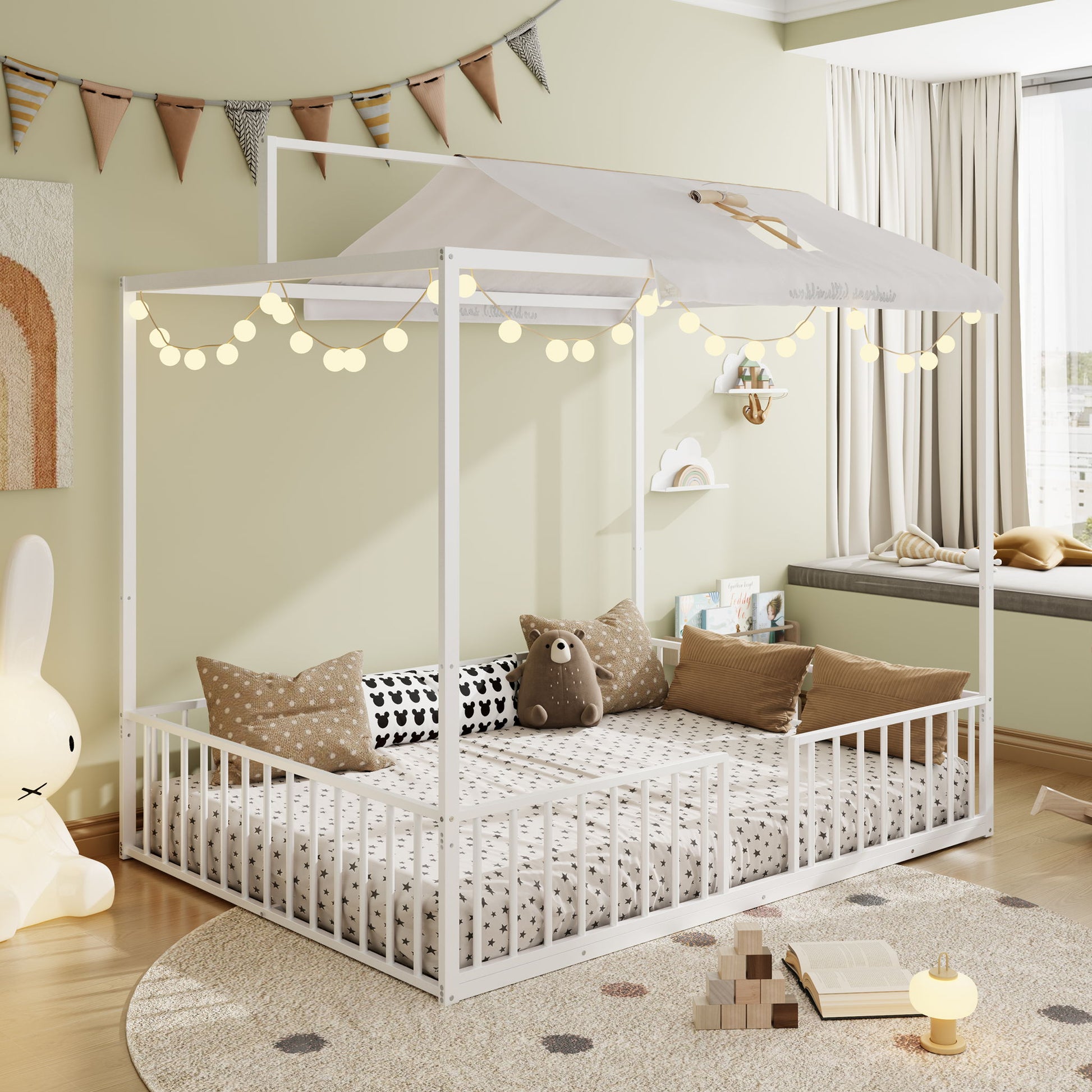 3 In 1 Convertible Montessori Floor Bed With Fenced Support