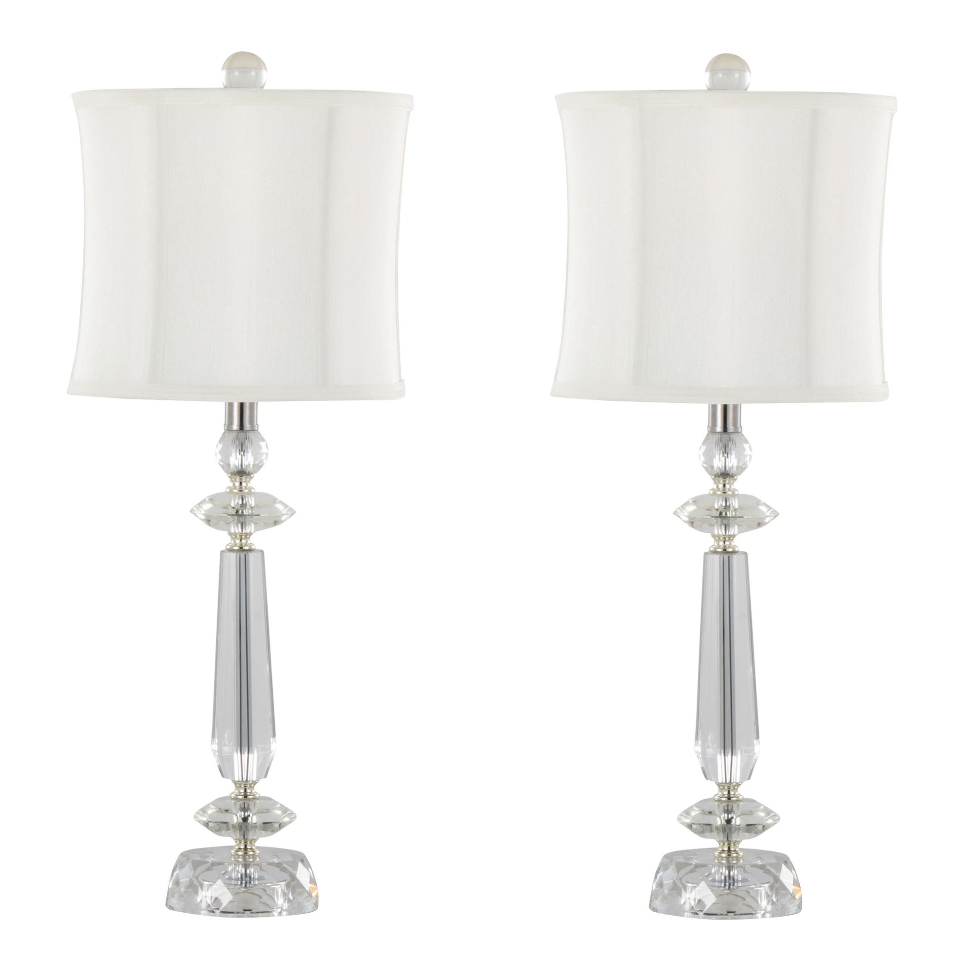 Karat - Contemporary Crystal Table Lamp (Set of 2) - Clear Crystal / Chrome / White Softback