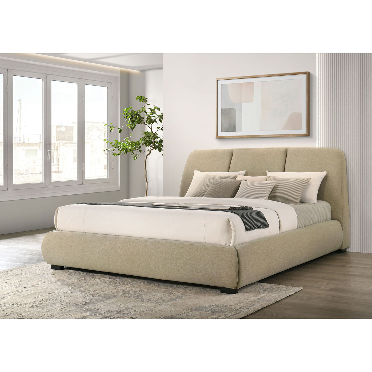 Modern Upholstered Platform Bed With Tufted Headboard