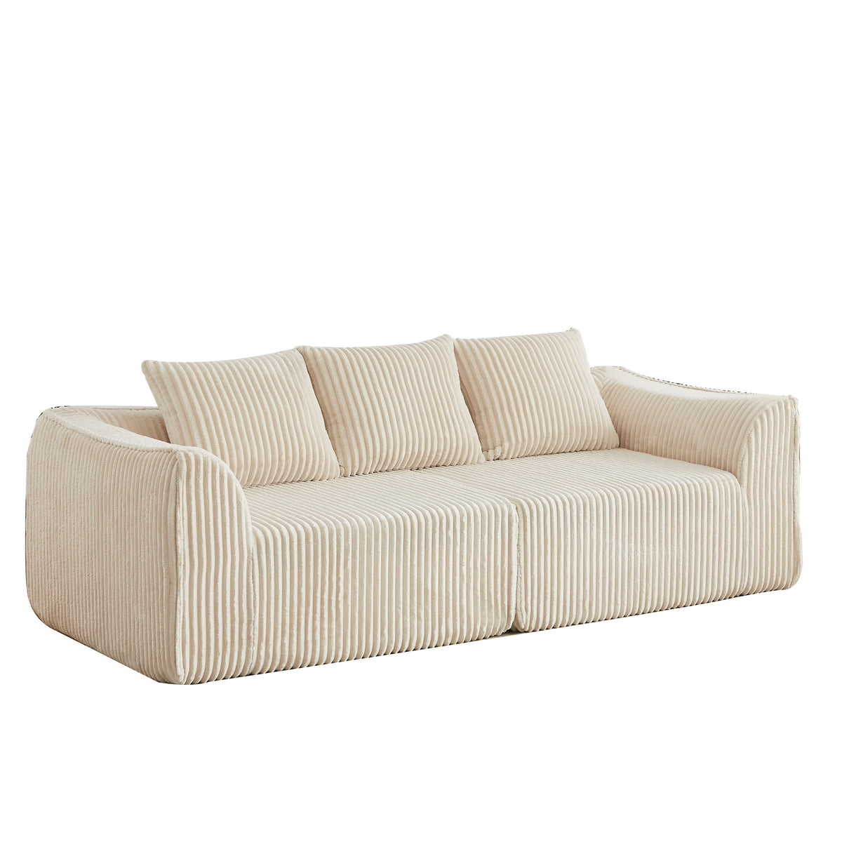 Minimalist 3 Seater Sofa With Curved Lines And Gently Sloped Backrest