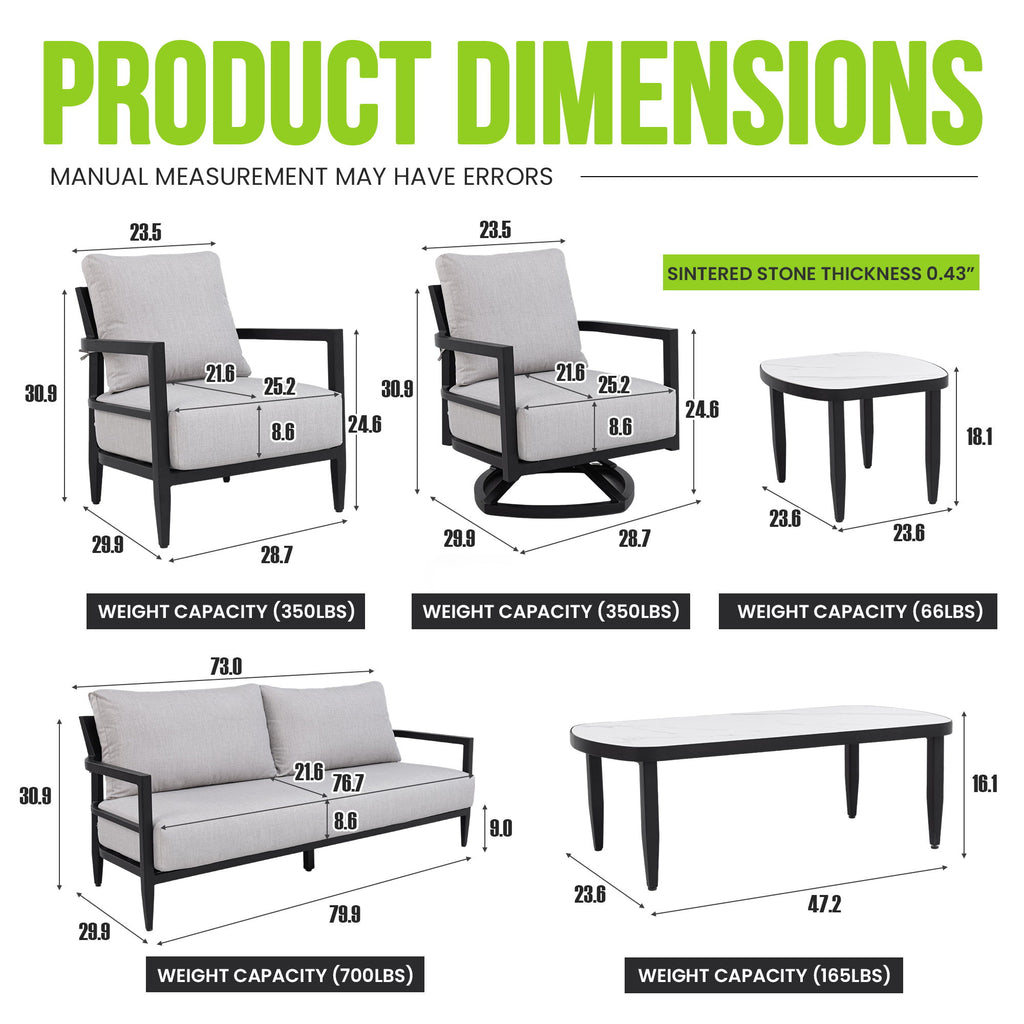 Outdoor Conversation Set With Chairs, Bench Sofa, Tables, Sunbrella Cushions