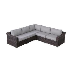 5 Piece Rattan Wicker Sectional Patio Set With Comfortable Cushions - Brown Mix / Gray