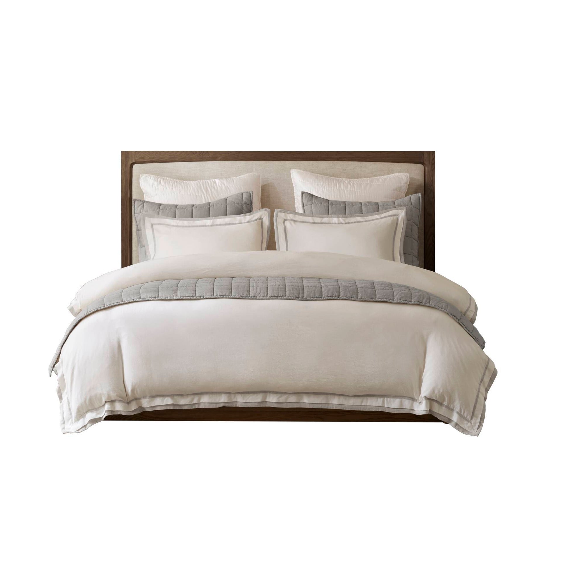 Linen Blend - King/California King Duvet Cover Set - White/Gray
