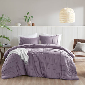 Porter - Twin/Twin Long Soft Washed Pleated Comforter Set - Purple