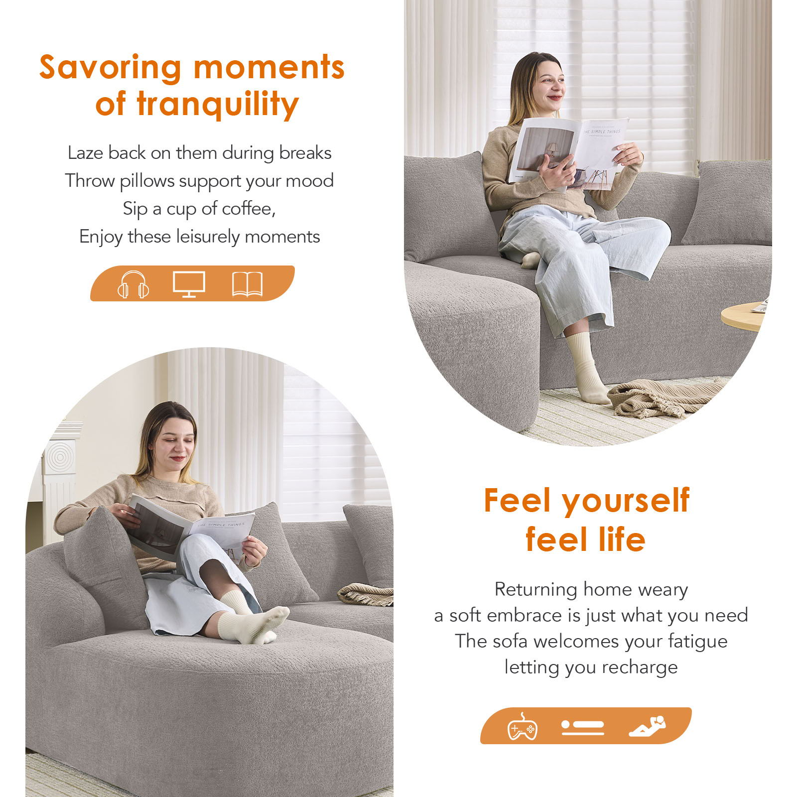 Combined Sofa With 4 Pillows