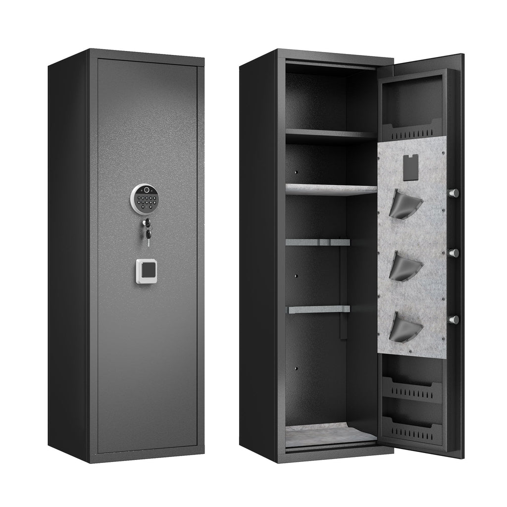 Gun Safes For Home Rifle And Pistols, Fingerprint Electronic Safe With Quick Access, Detachable Partition - Black