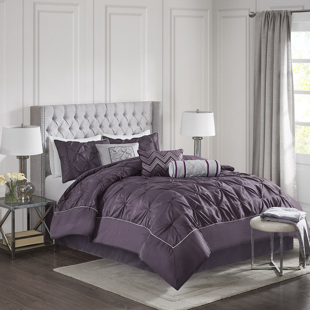 Laurel - King 7 Piece Tufted Comforter Set - Plum