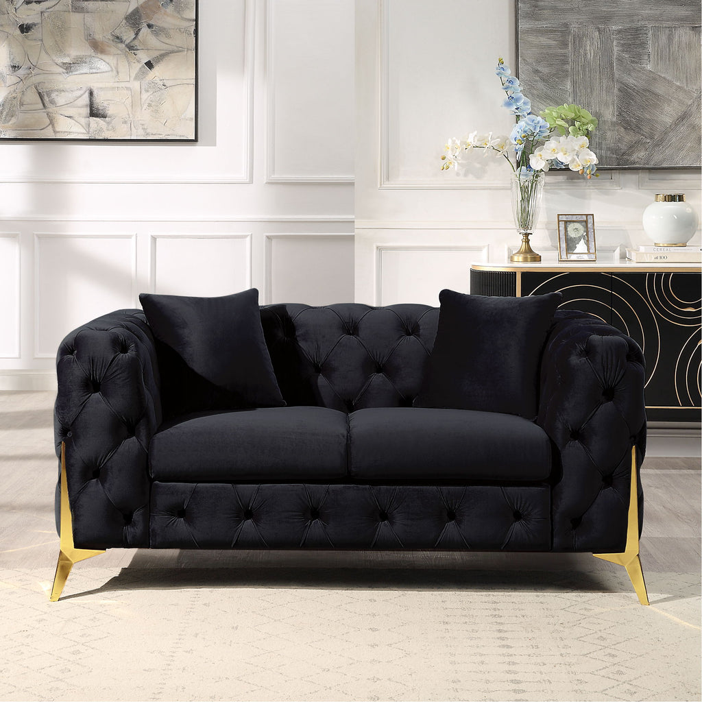 Loveseat With Diamond Button Tufting, Matching Throw Pillows