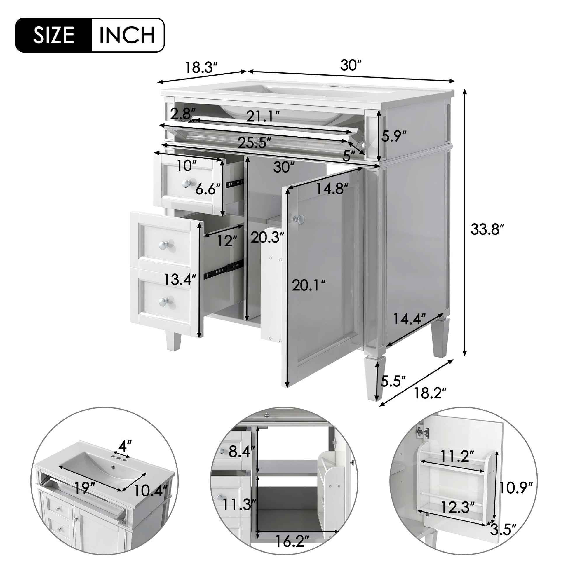 Bathroom Vanity With Top Sink, Modern Bathroom Storage Cabinet With 2 Drawers And A Tip-Out Drawer