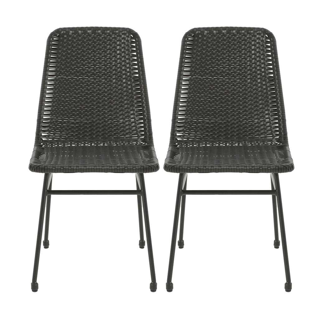 Outdoor Dining Chairs (Set of 2), Rattan Backrest And Cushions, Iron Frame - Dark Brown