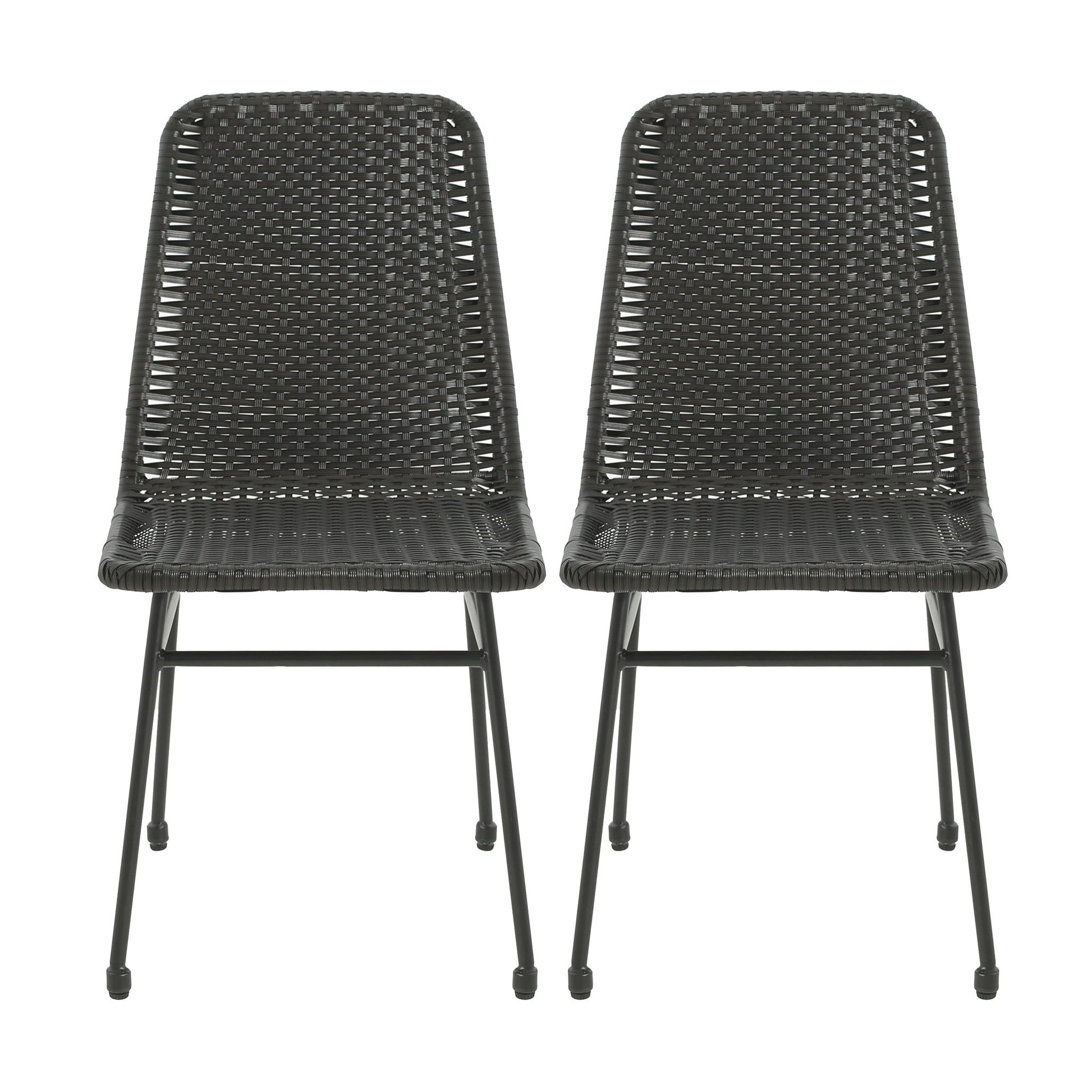 Outdoor Dining Chairs (Set of 2), Rattan Backrest And Cushions, Iron Frame - Dark Brown