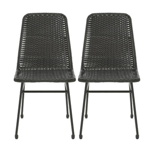 Outdoor Dining Chairs (Set of 2), Rattan Backrest And Cushions, Iron Frame - Dark Brown