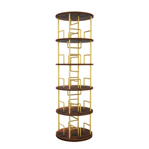 5 Tier 360 Rotating Bookshelf, Display Round Floor Standing Swivel Bookcase For Bedroom - Golden