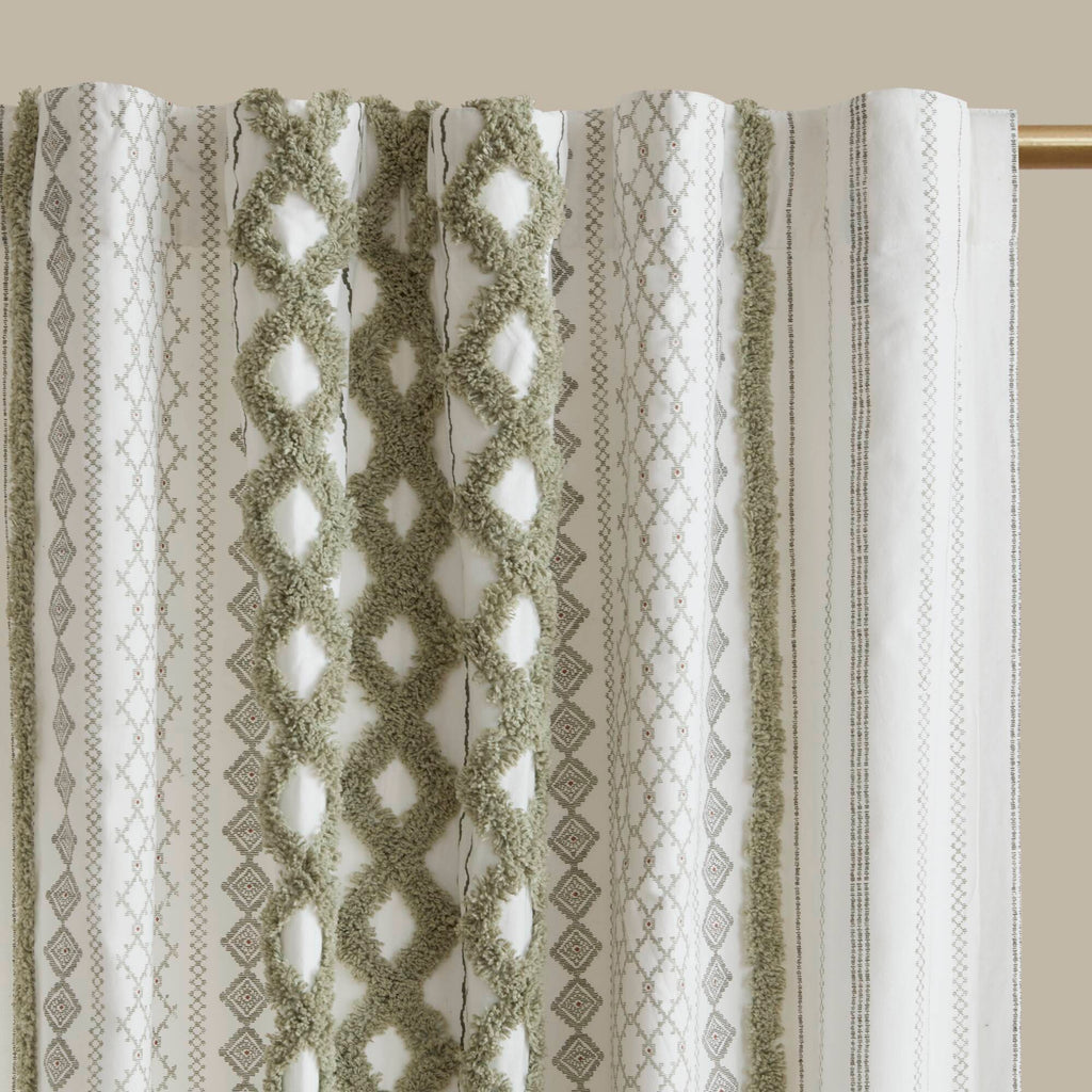 Imani - 50x84" Printed Curtain Panel With Stripe And Lining - Green