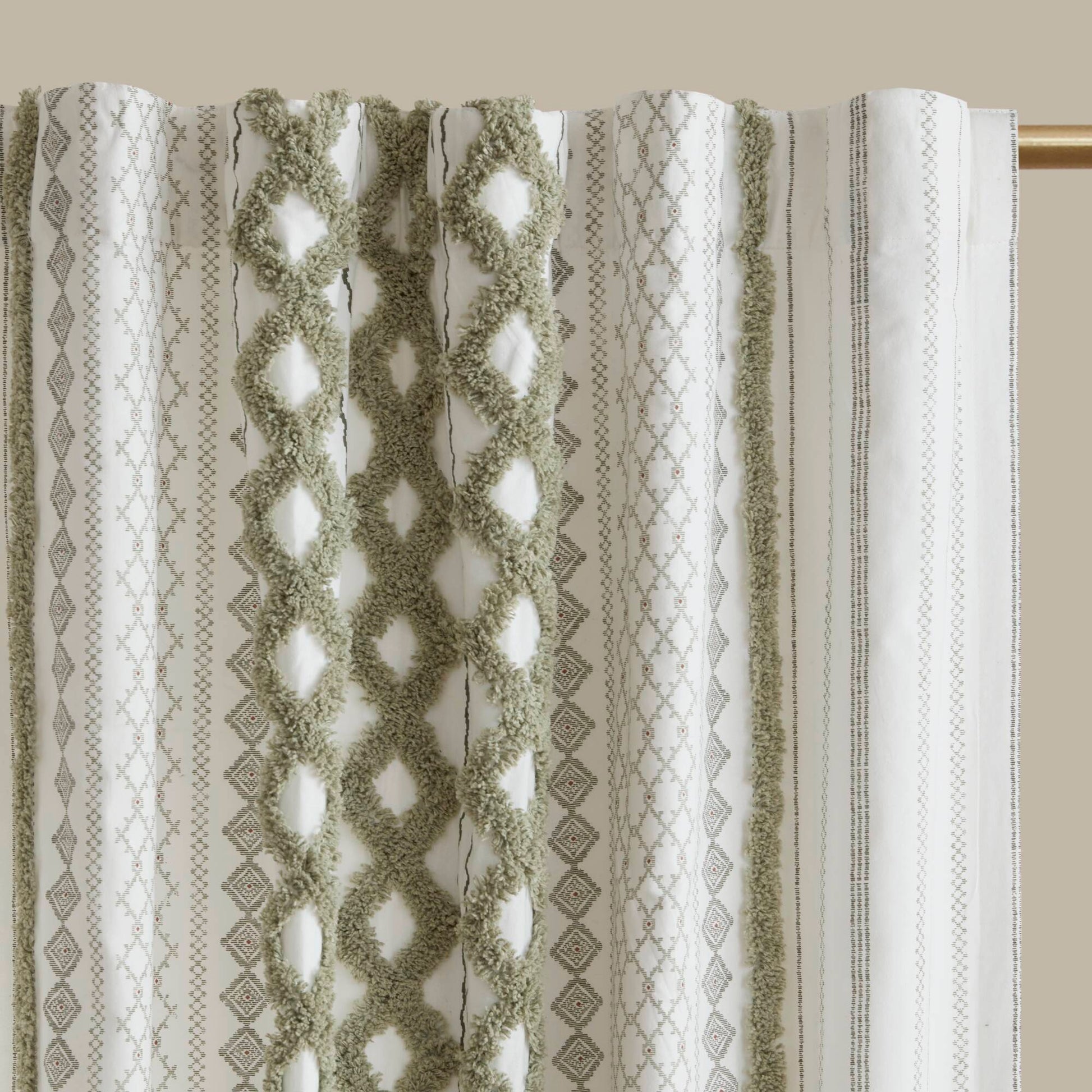 Imani - 50x84" Printed Curtain Panel With Stripe And Lining - Green