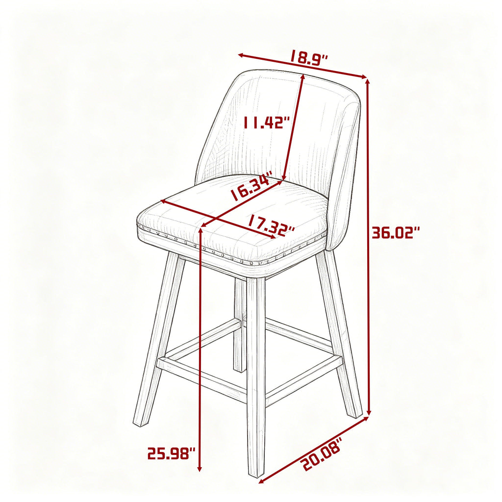 360° Swivel Bar Stool, Counter Height Kitchen Island Chair