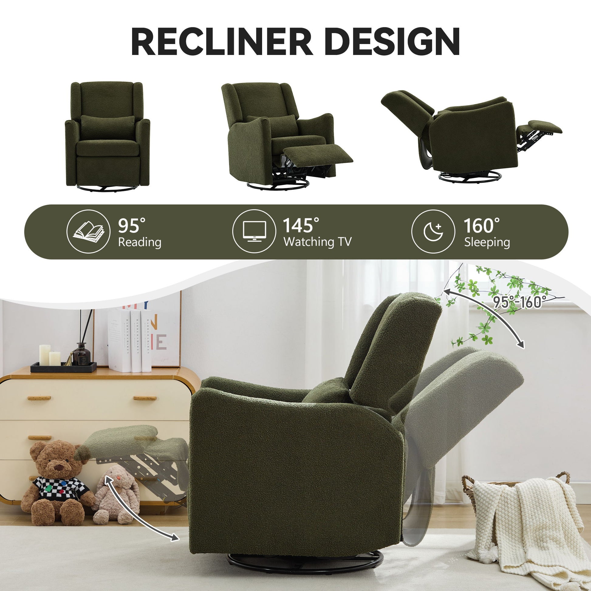 Wide Wingback Swivel Glider Rocker Recliner Chair