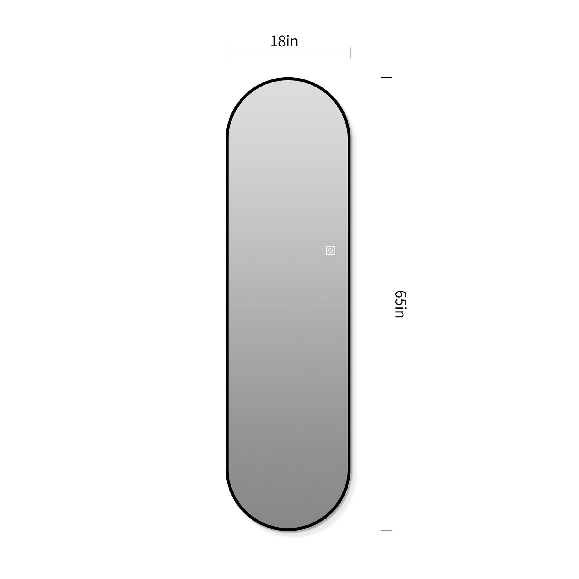 Capsule Shaped Dimmable LED Full Length Wall Mirror With Frame - Silver