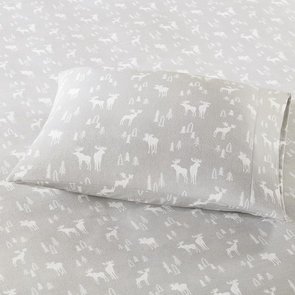 Flannel - King Sheet Set - Gray Moose