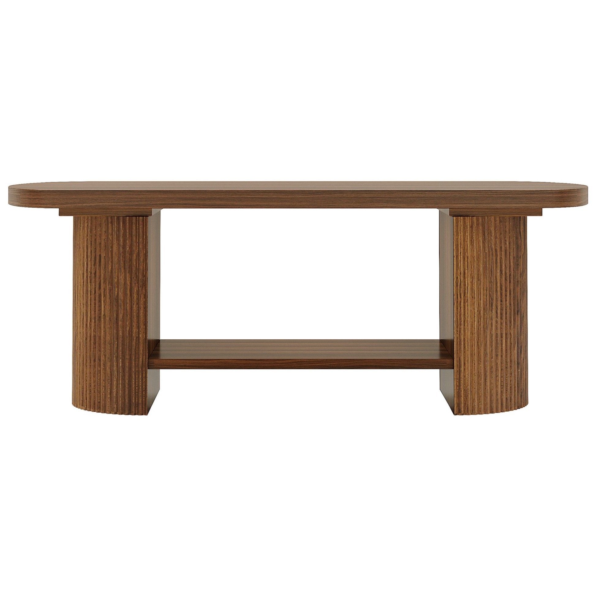 2 Tier Oval Coffee Table With Storage Shelf For Living Room - Rustic Brown