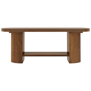 2 Tier Oval Coffee Table With Storage Shelf For Living Room - Rustic Brown