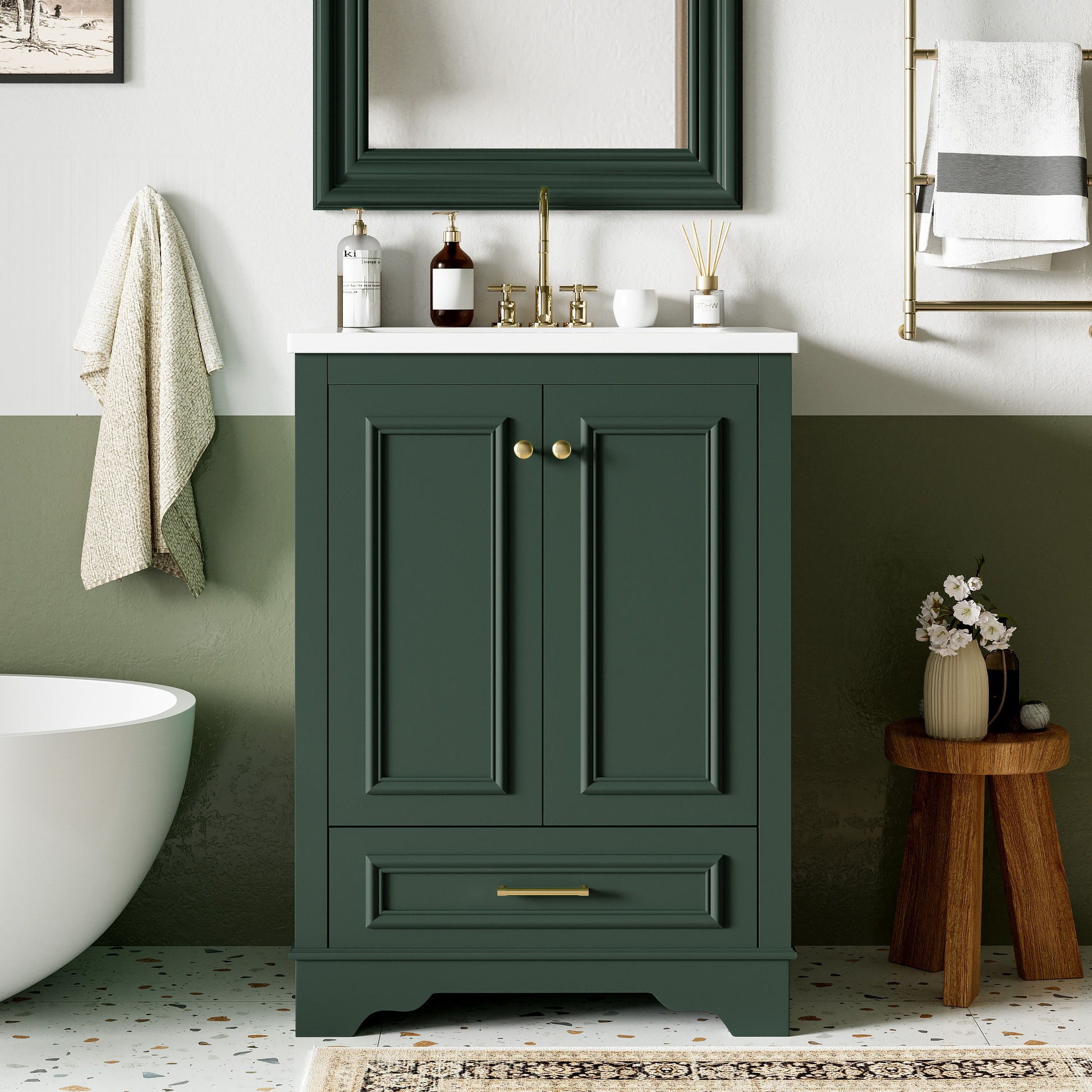 Bathroom Vanity With Ceramic Sink Combo, Modern Freestanding Storage Cabinet With Silver Handles
