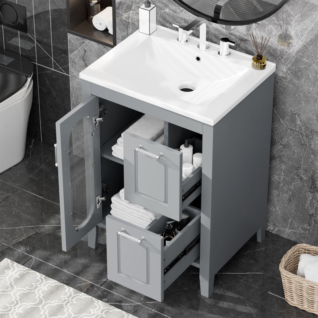 Modern Bathroom Vanity With Sink, Cabinet With 2 Drawers And Door, Adjustable Shelf