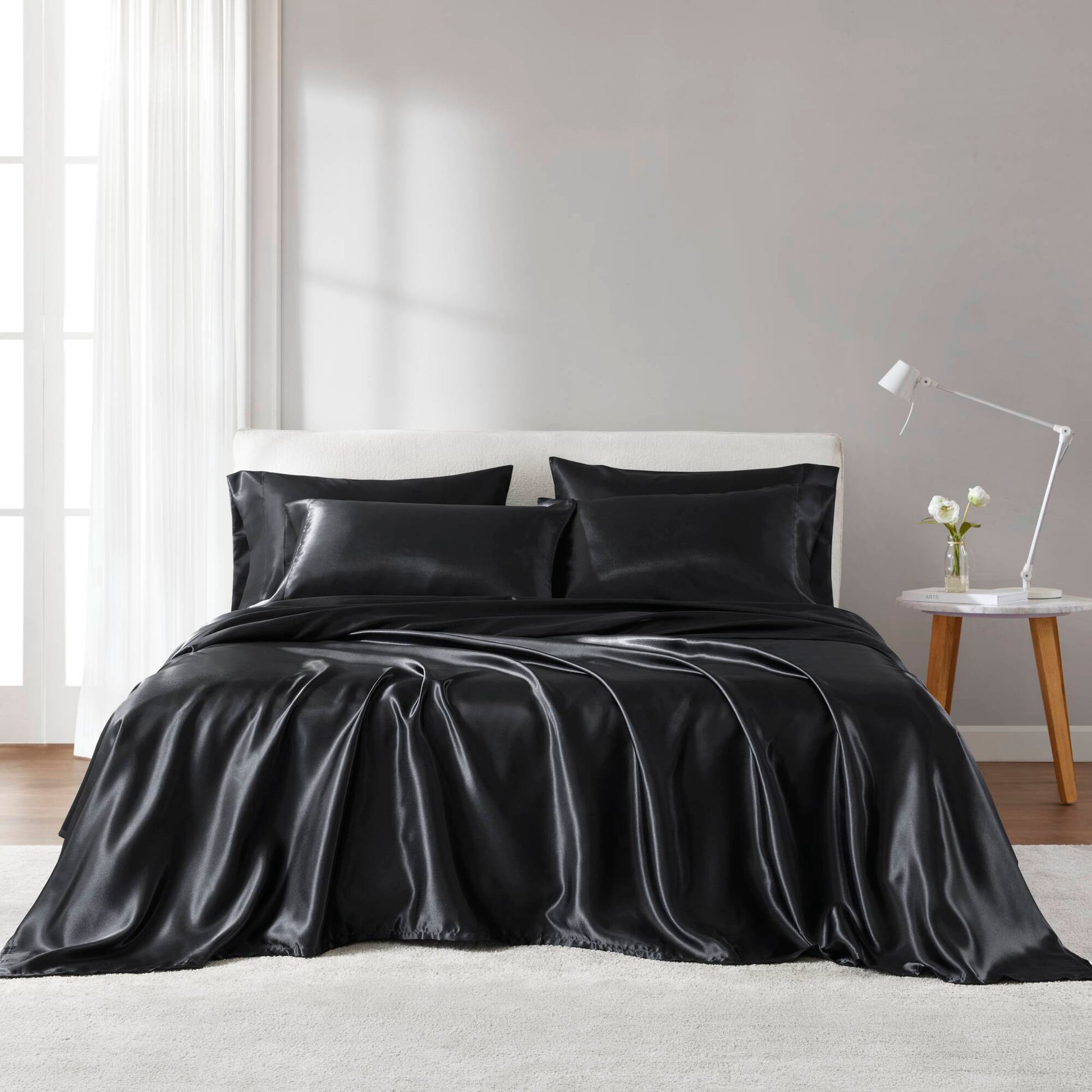 Satin - 4 Piece Twin Luxury Sheet Set - Black