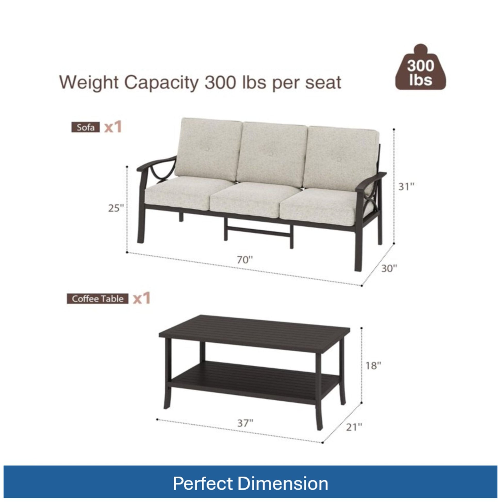 Patio Furniture Set With Coffee Table And Cushions For Backyard