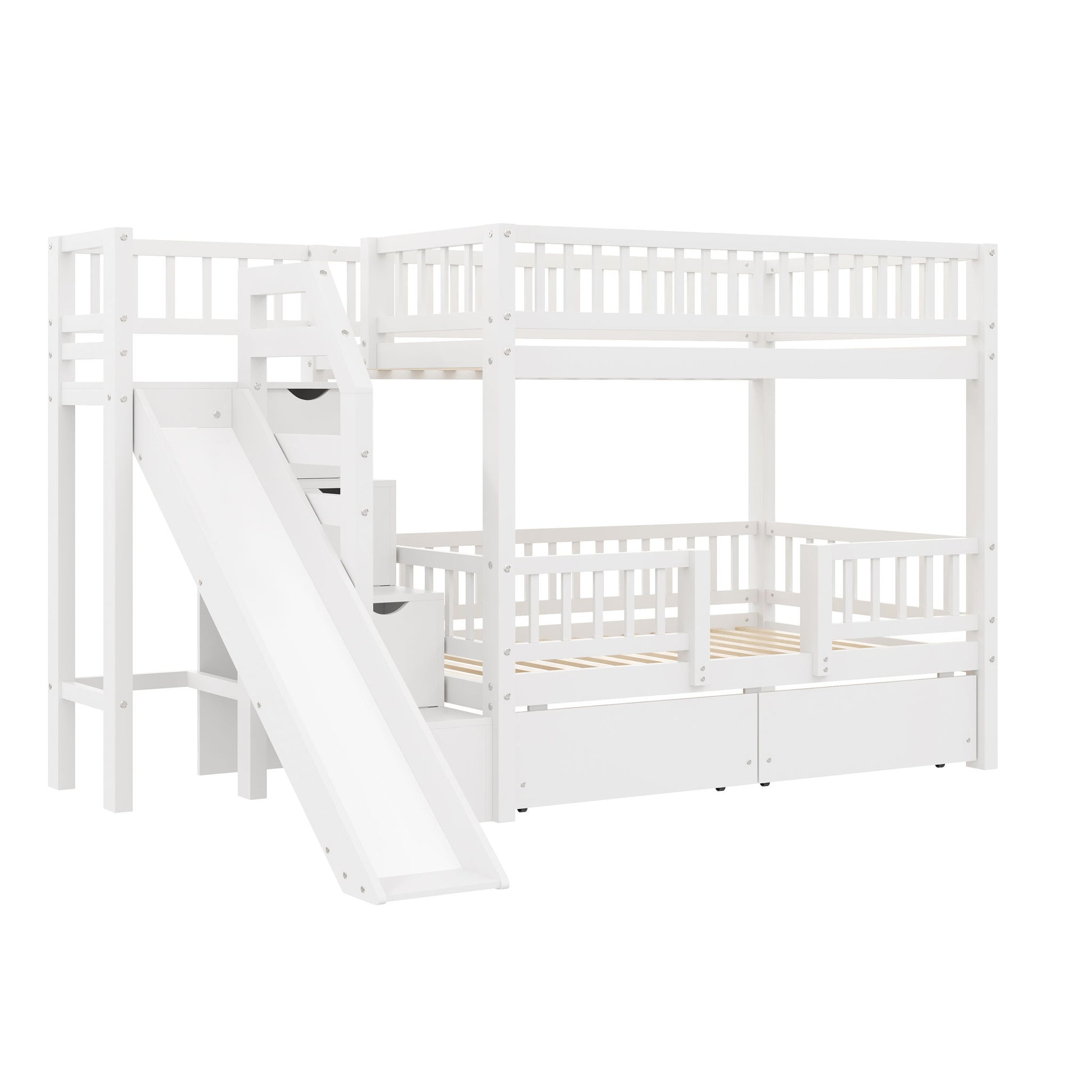 Bunk Bed With Storage Staircase, Slide And 2 Drawers