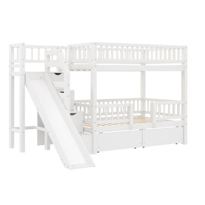 Bunk Bed With Storage Staircase, Slide And 2 Drawers