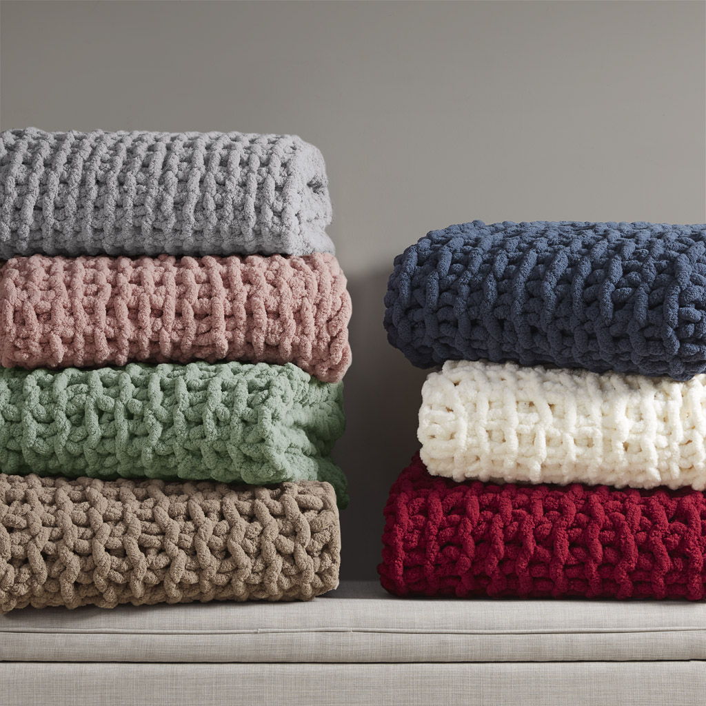 Chenille Chunky Knit - Throw - Ivory