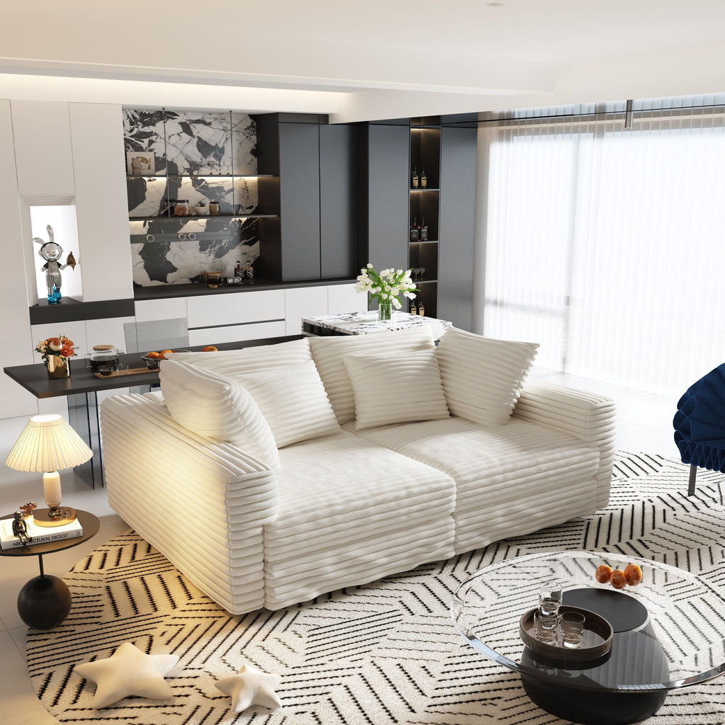 Plush Corduroy 4 Seat Sofa, Modern Comfy Upholstered Sofa Cloud Couch, Deep Seat Couches With Soft Pillows
