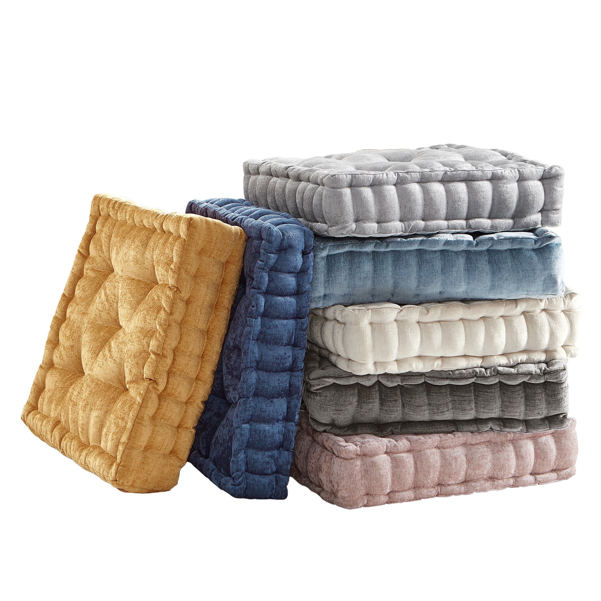 Azza - Poly Chenille Square Floor Pillow Cushion - Yellow