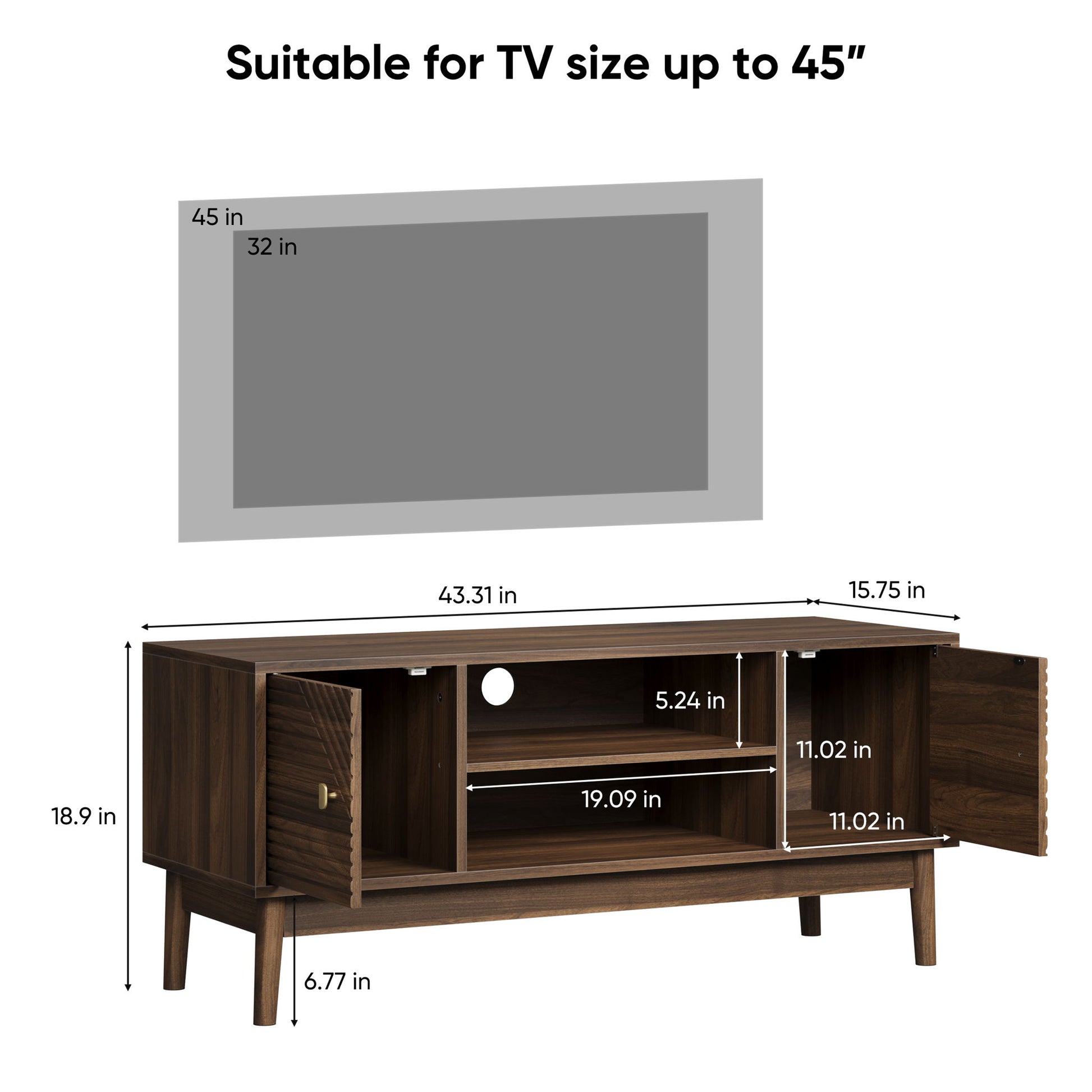 TV Stand, Entertainment Center With Storage, Media Console Table For Living Room - Walnut